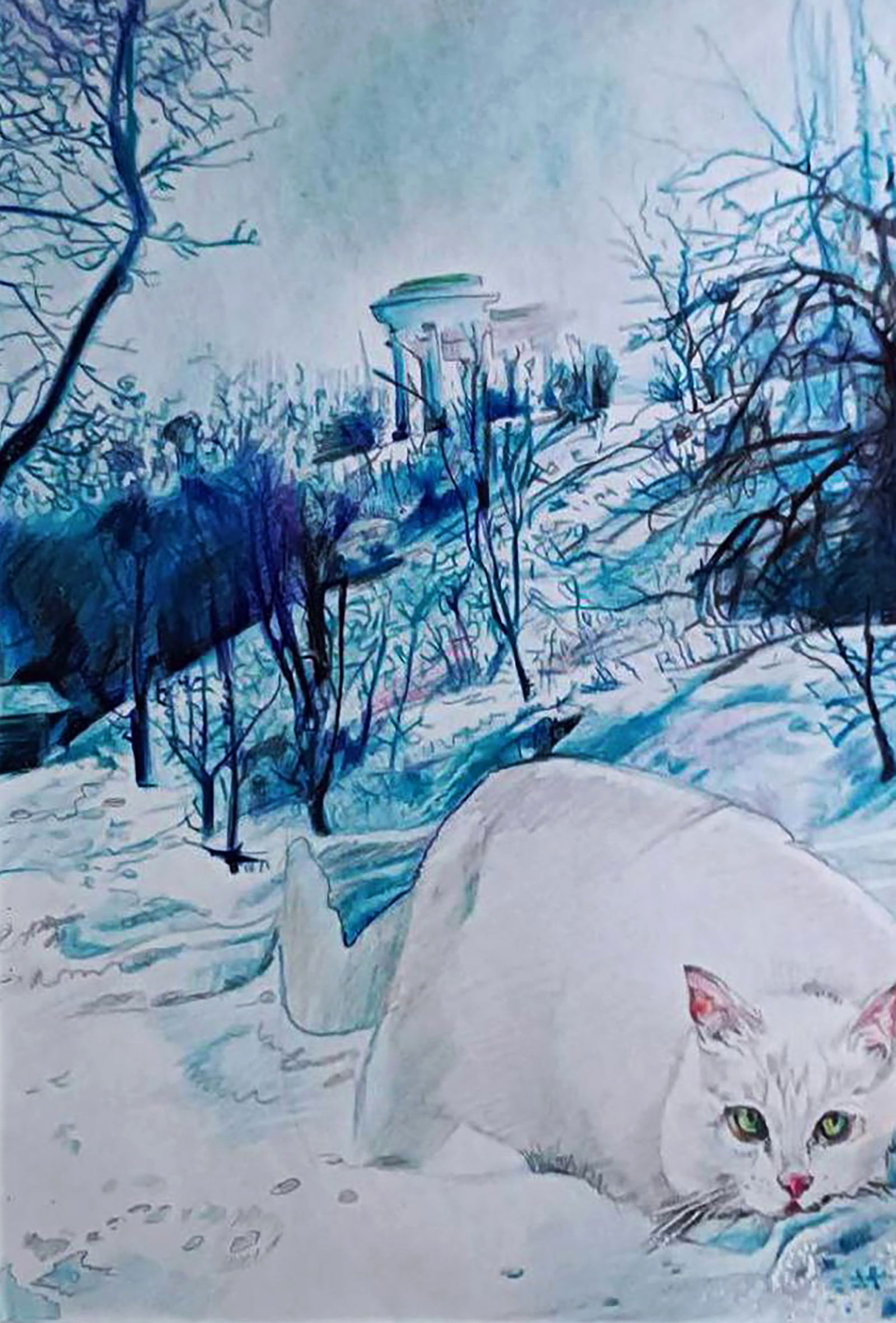 Color pencil painting A walk through the winter forest Elena Yurko - 5