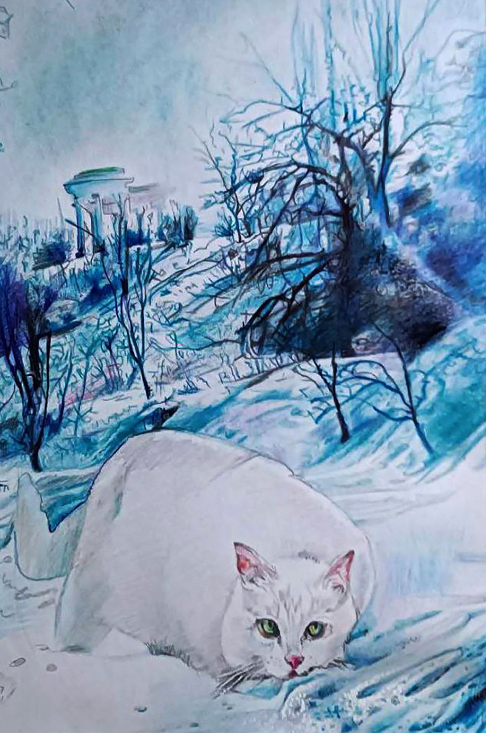 Color pencil painting A walk through the winter forest Elena Yurko - 6