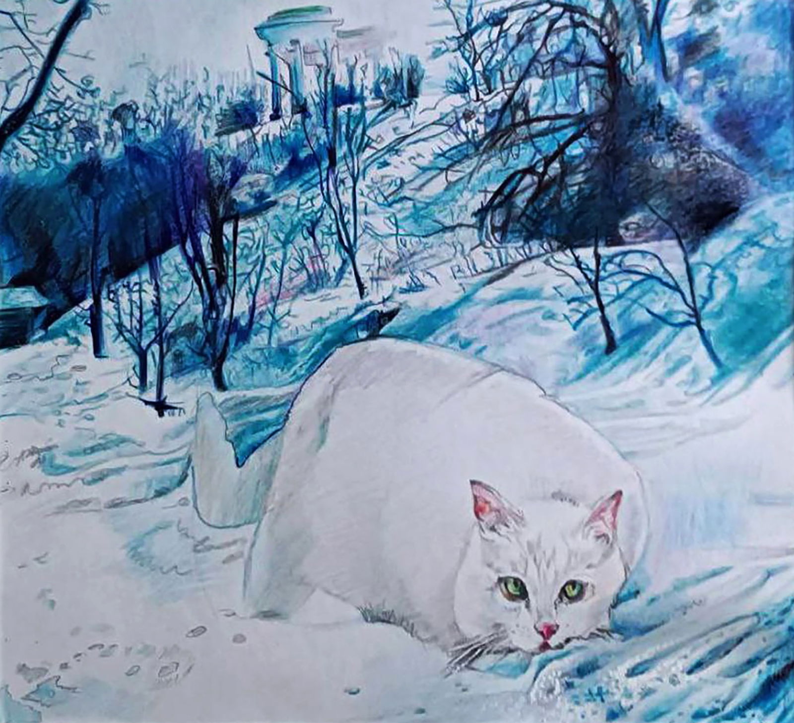 Color pencil painting A walk through the winter forest Elena Yurko - 9
