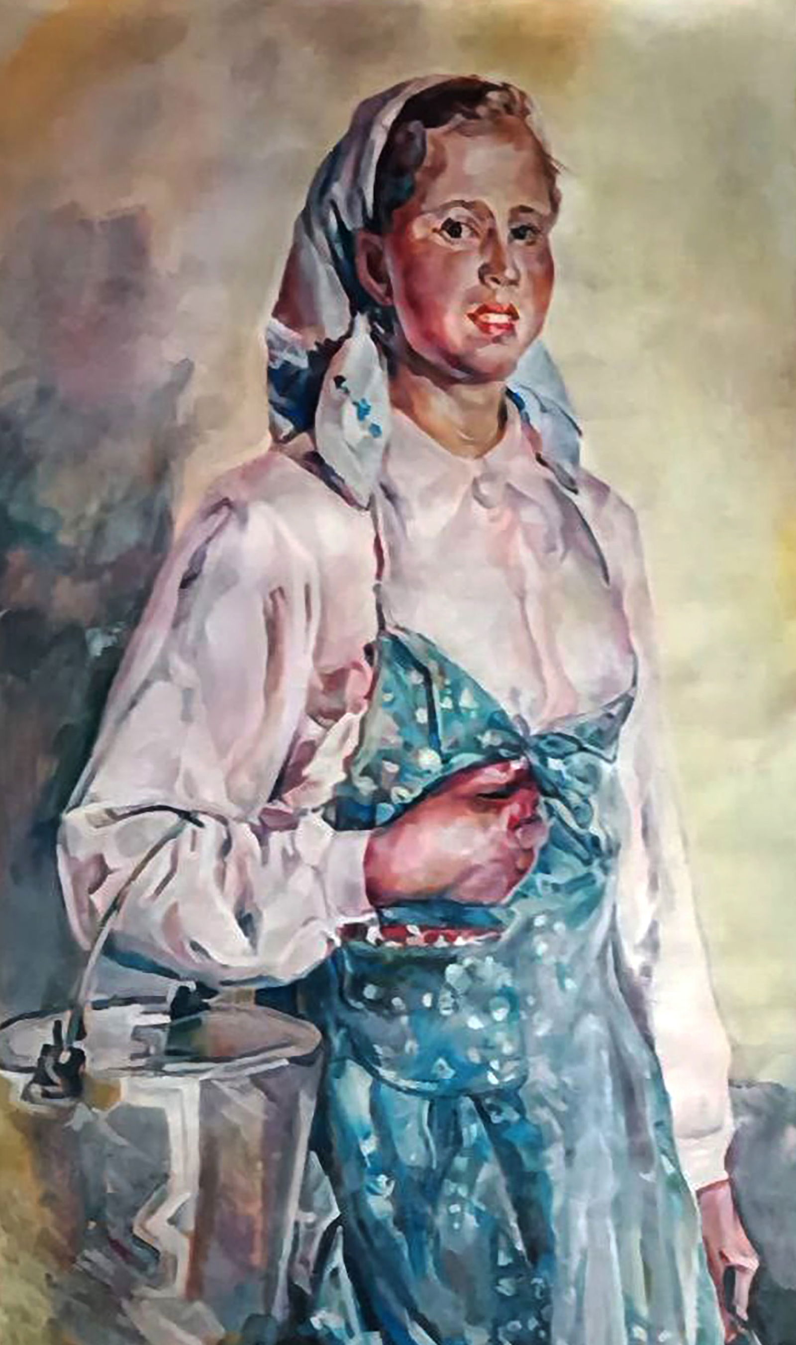 Oil painting A village girl with a bucket Elena Yurko - 2
