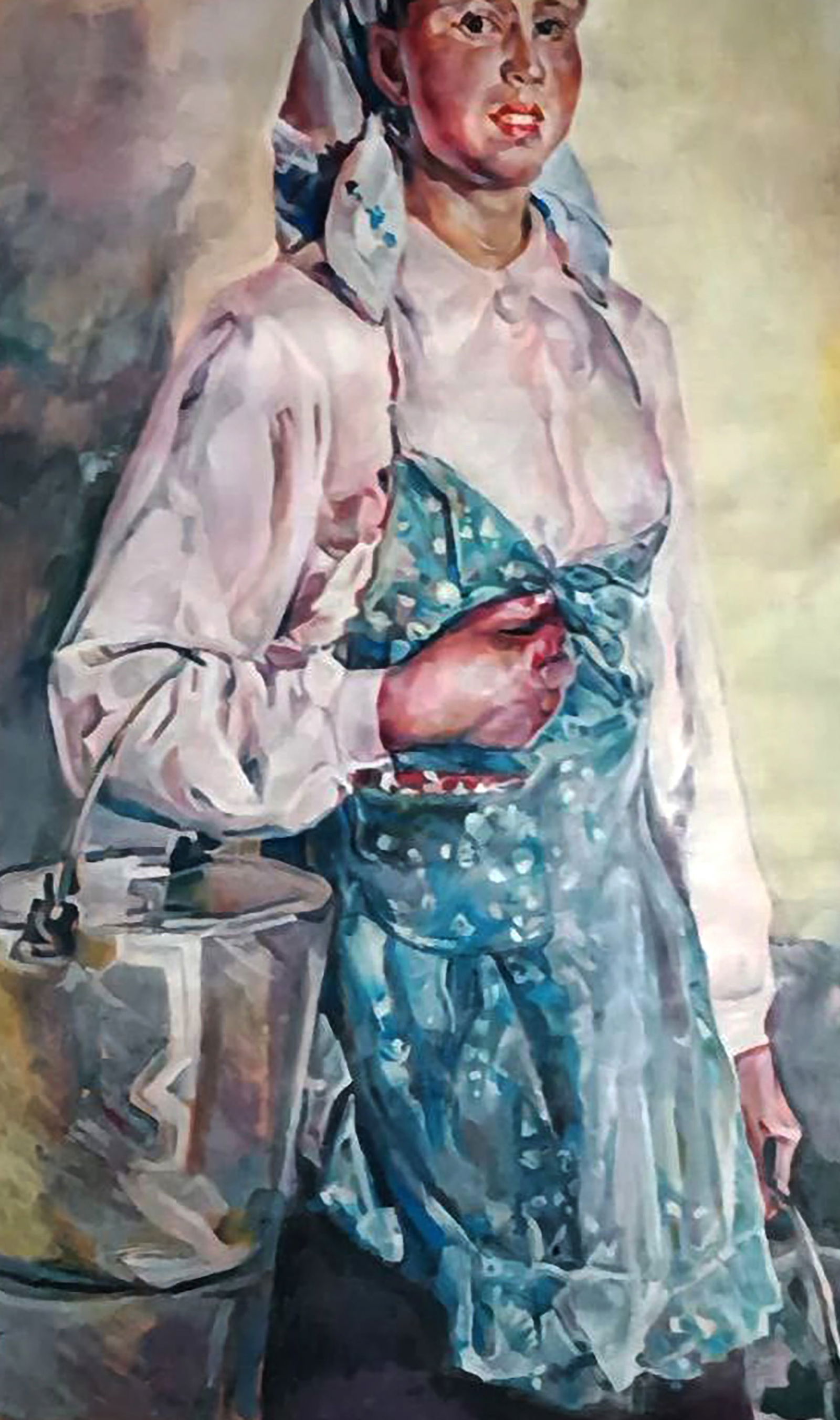 Oil painting A village girl with a bucket Elena Yurko - 4