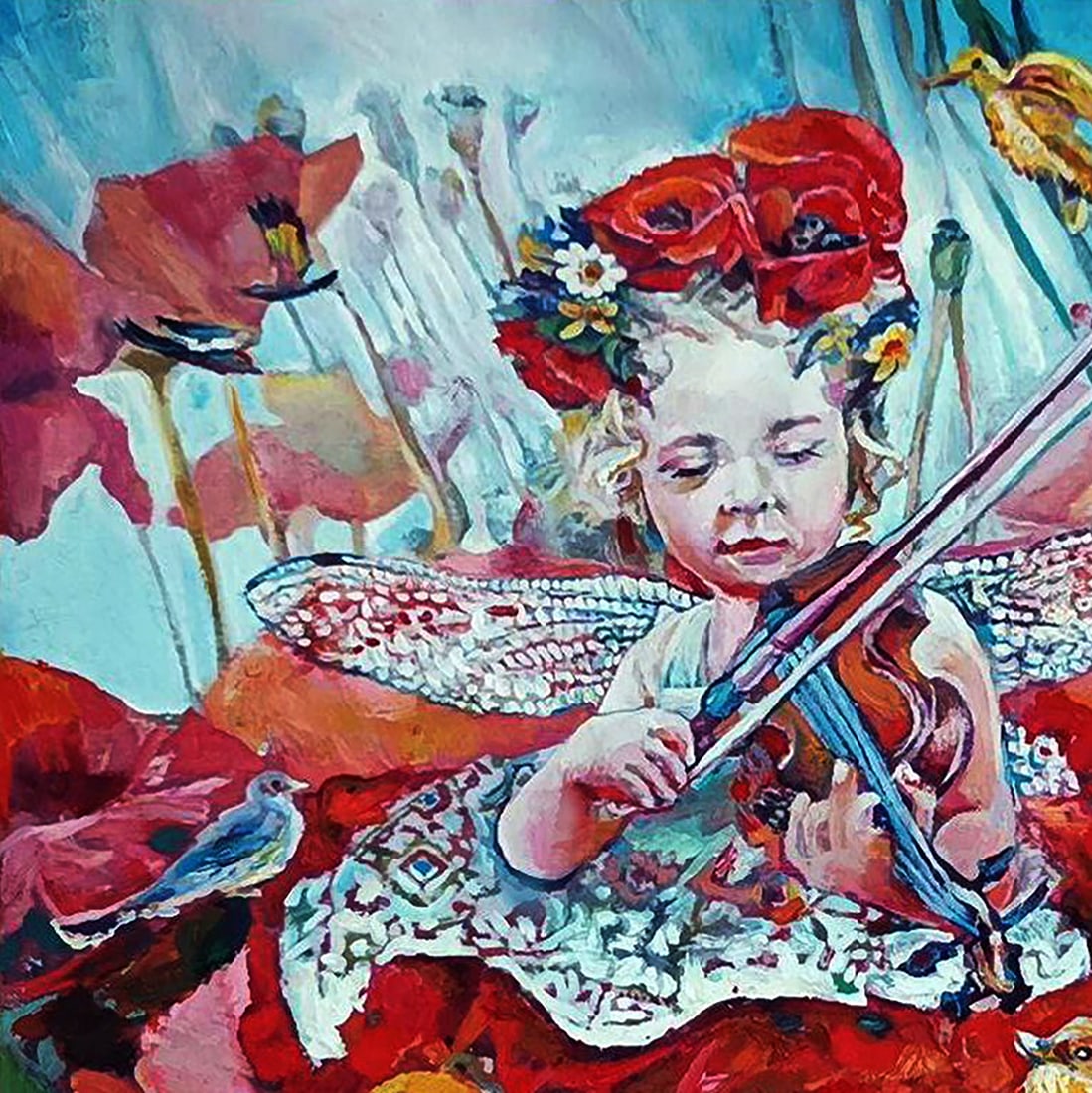 Oil painting A dragonfly child plays the violin Elena Yurko - 2