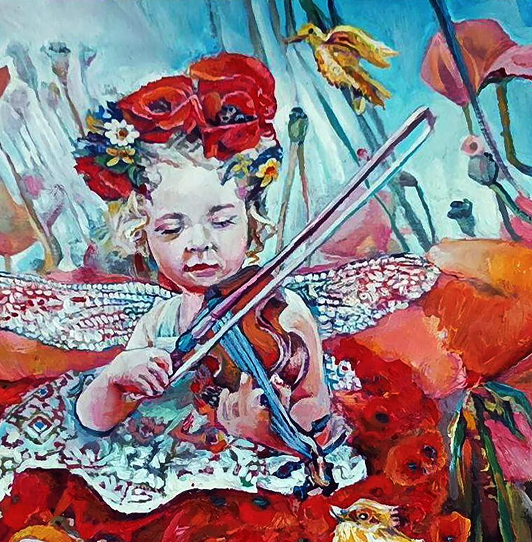 Oil painting A dragonfly child plays the violin Elena Yurko - 3