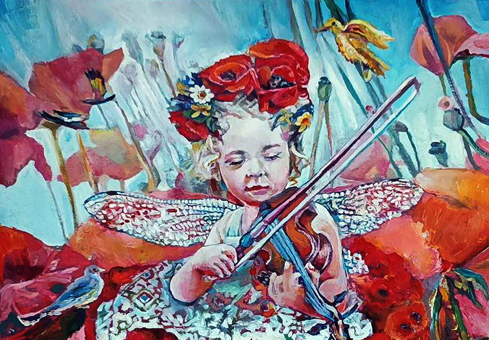 Oil painting A dragonfly child plays the violin Elena Yurko - 8