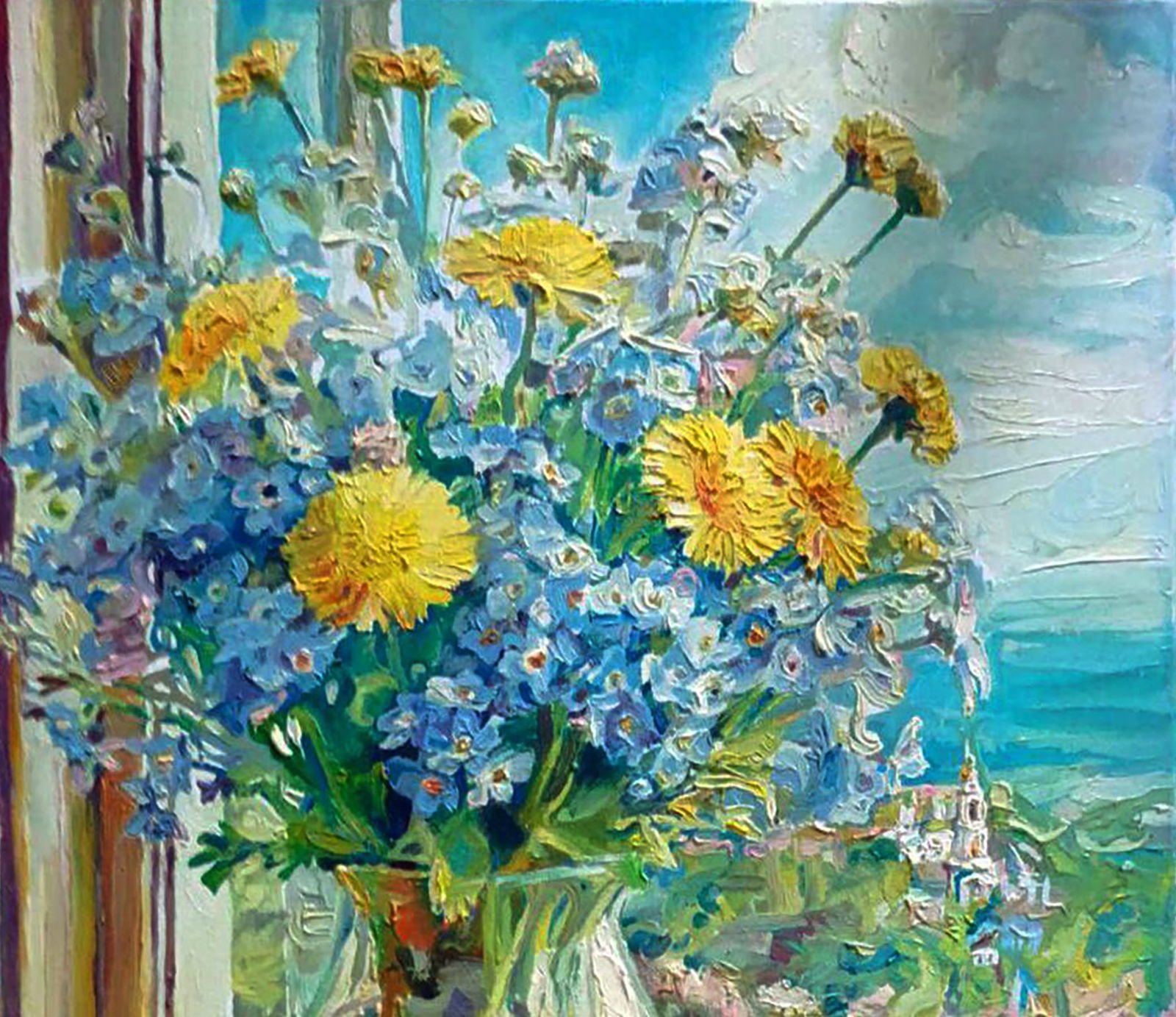 Oil painting Morning bouquet in front of the window Elena Yurko - 7