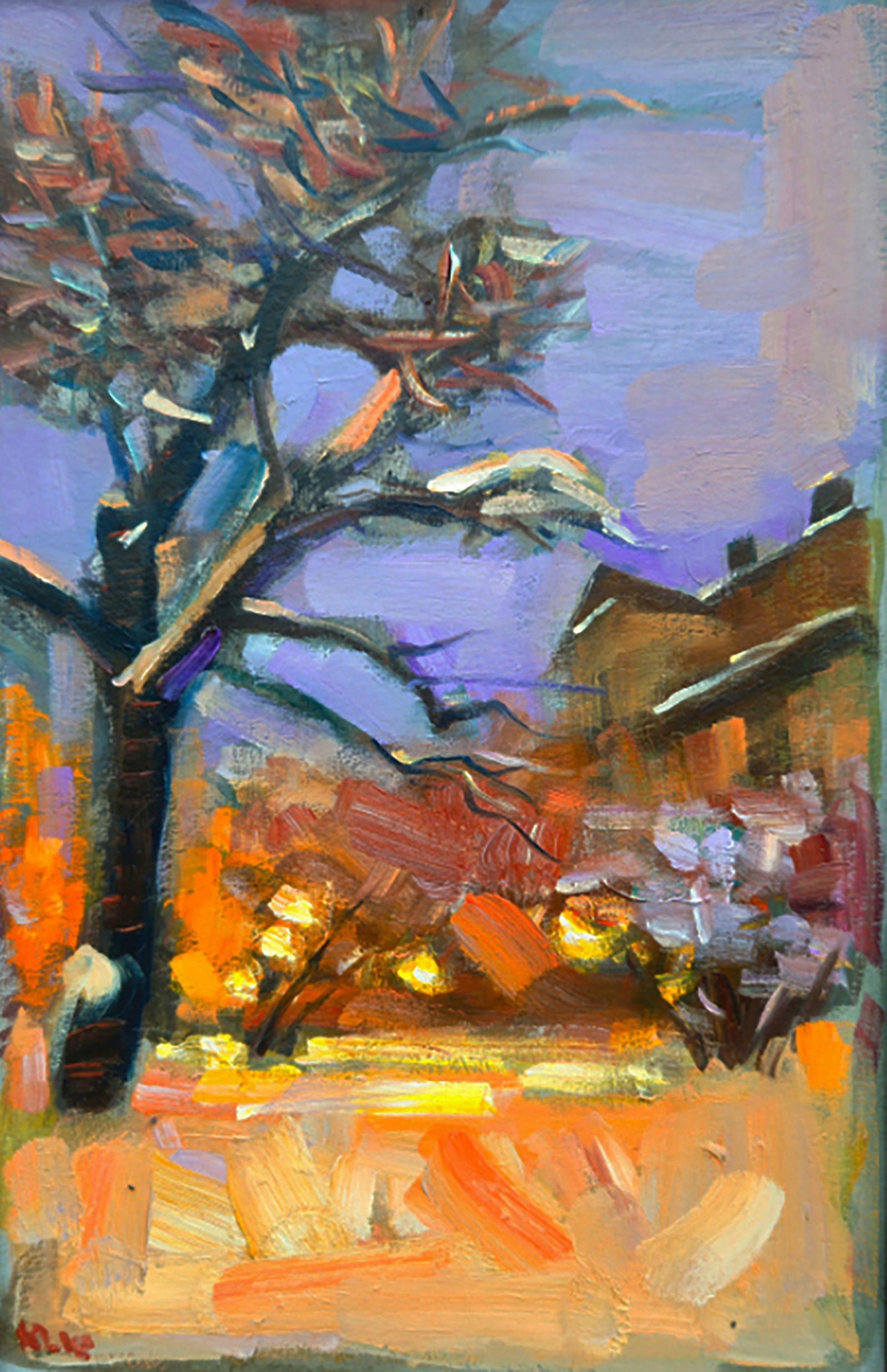 Oil painting Winter fairy tale in front of the House Yuri Shkrob: Title: Oil painting Winter fairy tale in front of the House Yuri Shkrob Description: 14SHKR Painter: Yuri Shkrob Size: 30?20 cm/11.81x7.87 inches Components: oil, cardboard Original painting