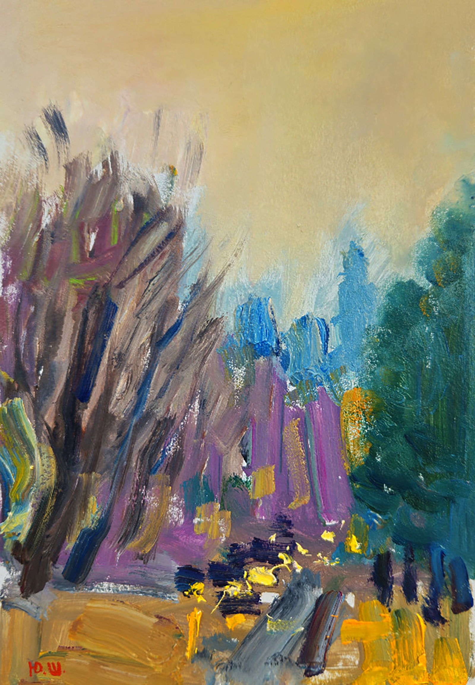 Oil painting In the evening in the Forest Yuri Shkrob: Title: Oil painting In the evening in the Forest Yuri Shkrob Description: 16SHKR Painter: Yuri Shkrob Size: 18?13 cm/7.08x5.11 inches Components: oil, cardboard Original painting CONDITION: excellent