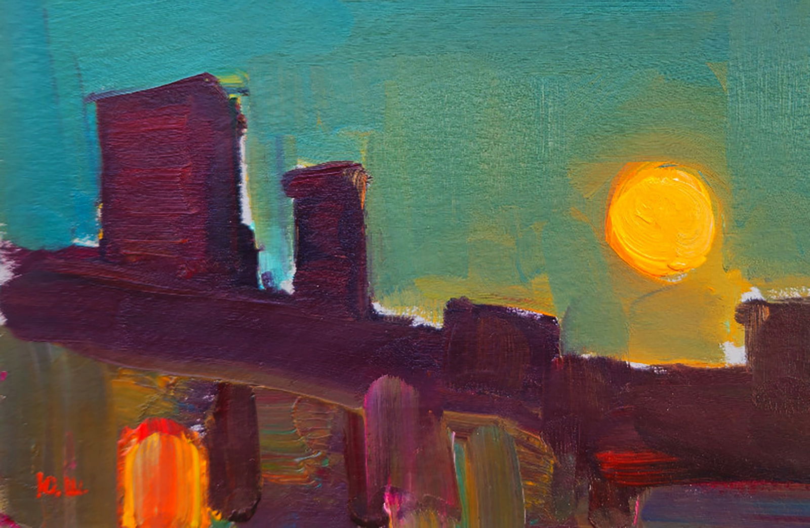 Oil painting Moon over the old town Yuri Shkrob - 4