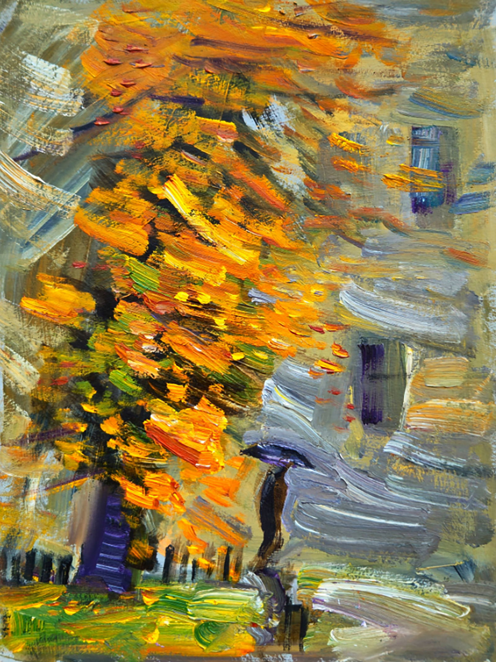 Oil painting Autumn mood in the town Yuri Shkrob: Title: Oil painting Autumn mood in the town Yuri Shkrob Description: 24SHKR Painter: Yuri Shkrob Size: 23?18 cm/9.05x7.08 inches Components: oil, cardboard Original painting CONDITION: excellent