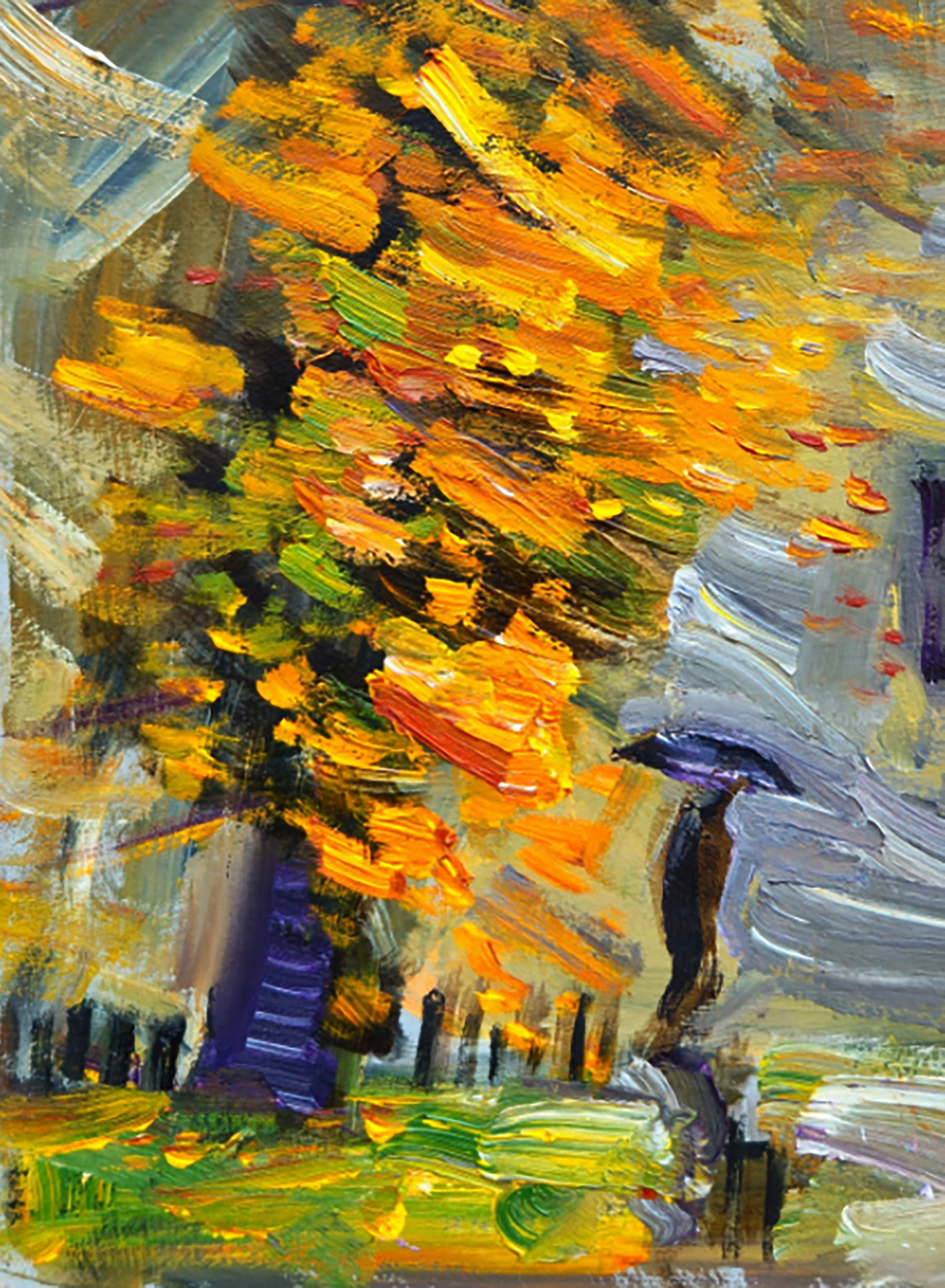 Oil painting Autumn mood in the town Yuri Shkrob - 4