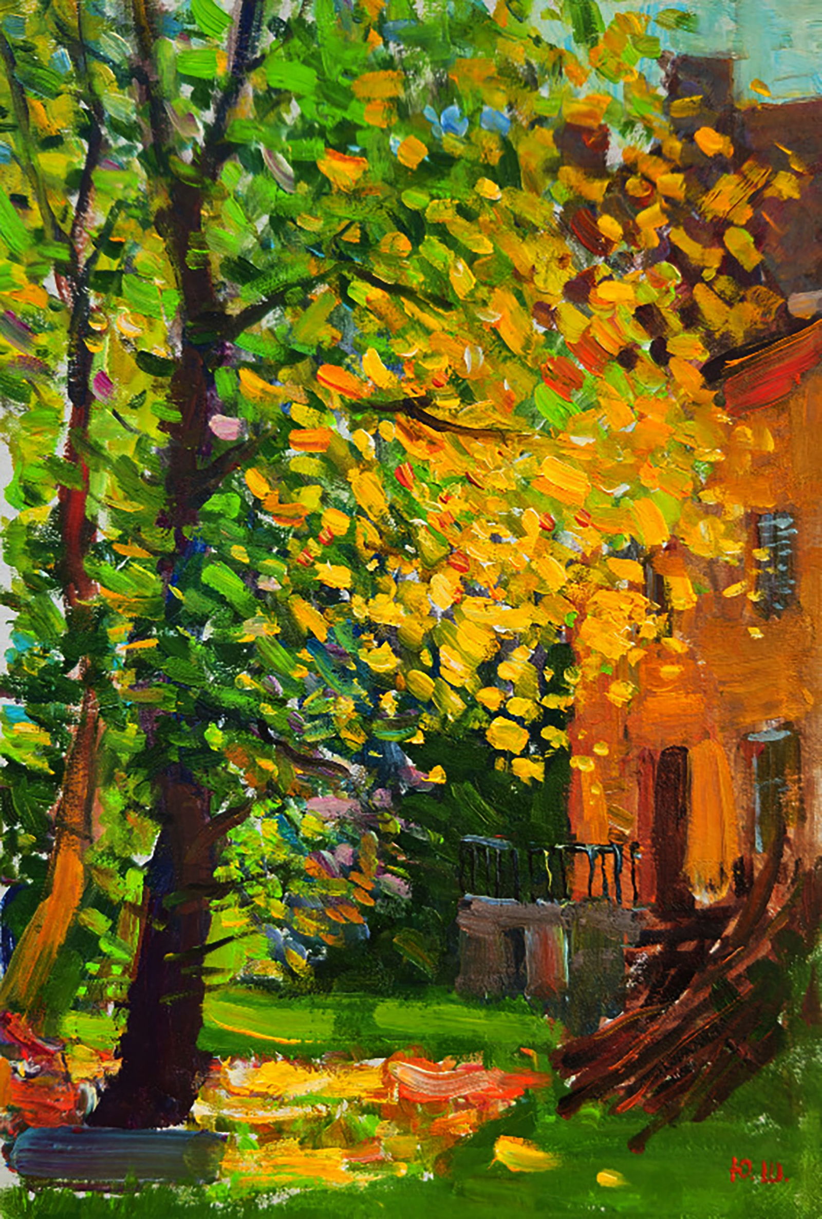 Oil painting Autumn Garden in Front of the House Yuri Shkrob: Title: Oil painting Autumn Garden in Front of the House Yuri Shkrob Description: 31SHKR Painter: Yuri Shkrob Size: 18?13 cm/7.08x5.11 inches Components: oil, cardboard Original painting CONDITION: