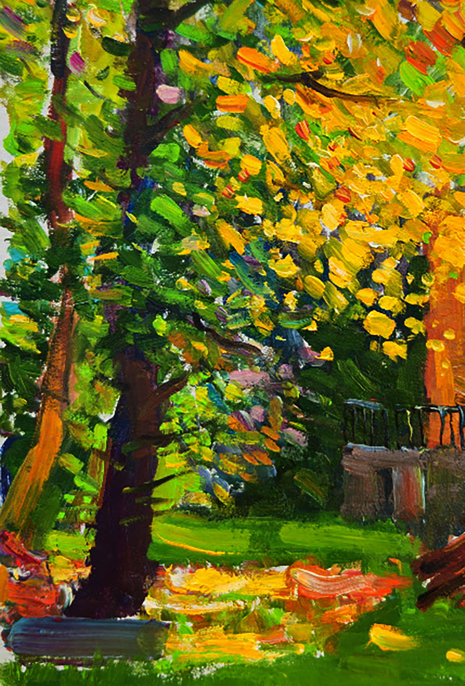 Oil painting Autumn Garden in Front of the House Yuri Shkrob - 4