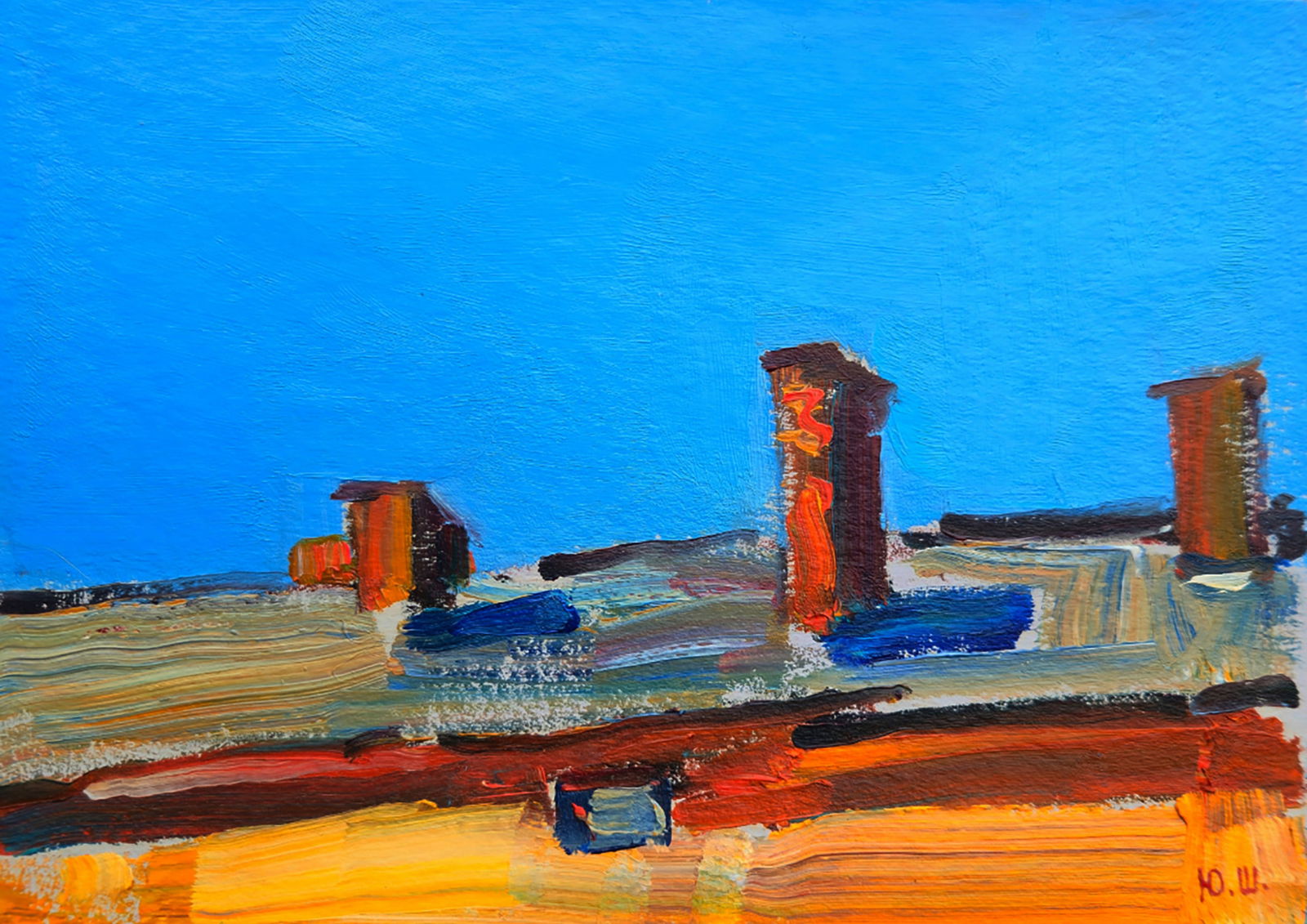 Oil painting Sunny quiet summer day Yuri Shkrob: Title: Oil painting Sunny quiet summer day Yuri Shkrob Description: 48SHKR Painter: Yuri Shkrob Size: 13?18 cm/5.11x7.08 inches Components: oil, cardboard Original painting CONDITION: excellent ARTIST