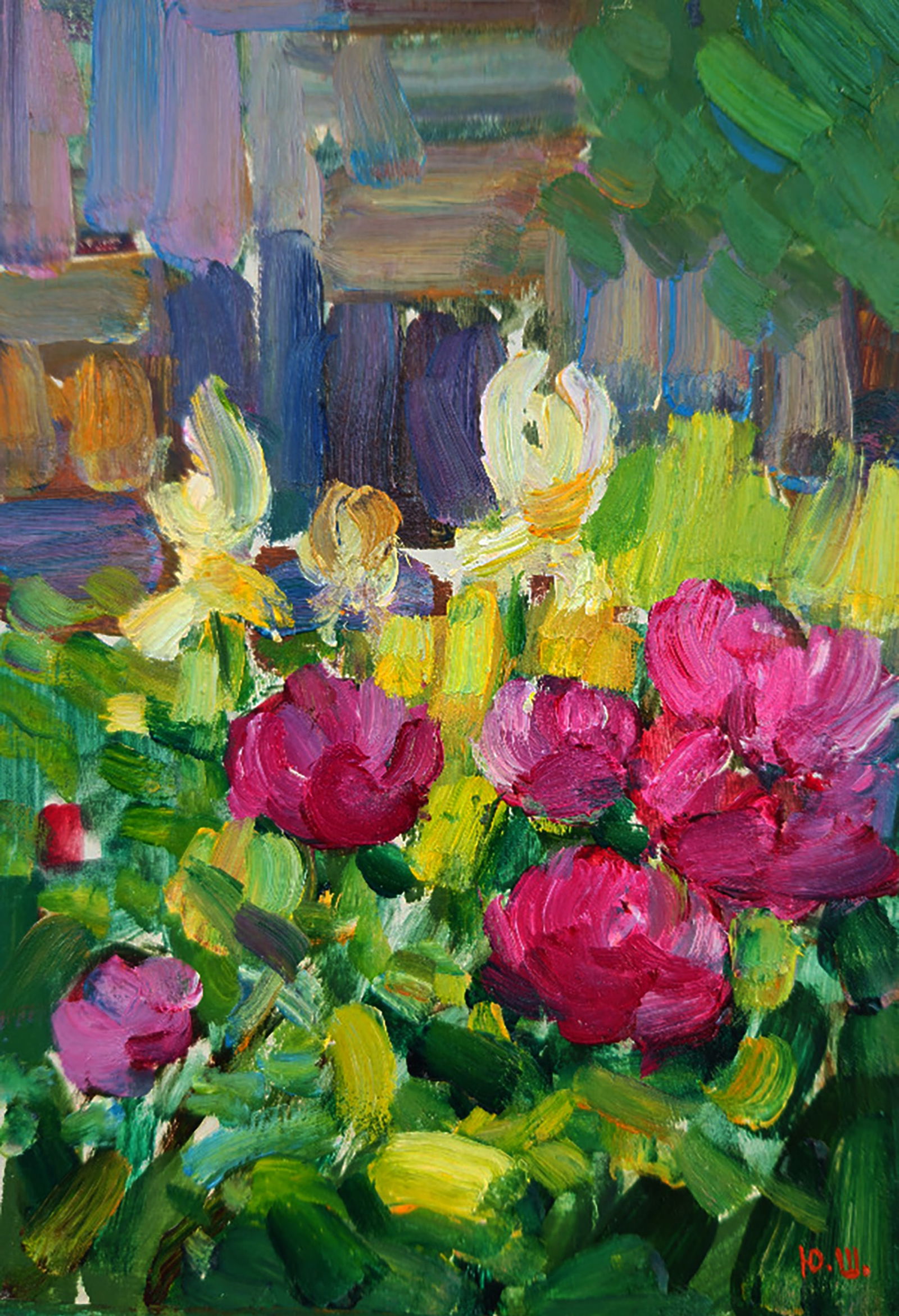 Oil painting Flowers in the Garden Yuri Shkrob: Title: Oil painting Flowers in the Garden Yuri Shkrob Description: 61SHKR Painter: Yuri Shkrob Size: 18?13 cm/7.08x5.11 inches Components: oil, cardboard Original painting CONDITION: excellent