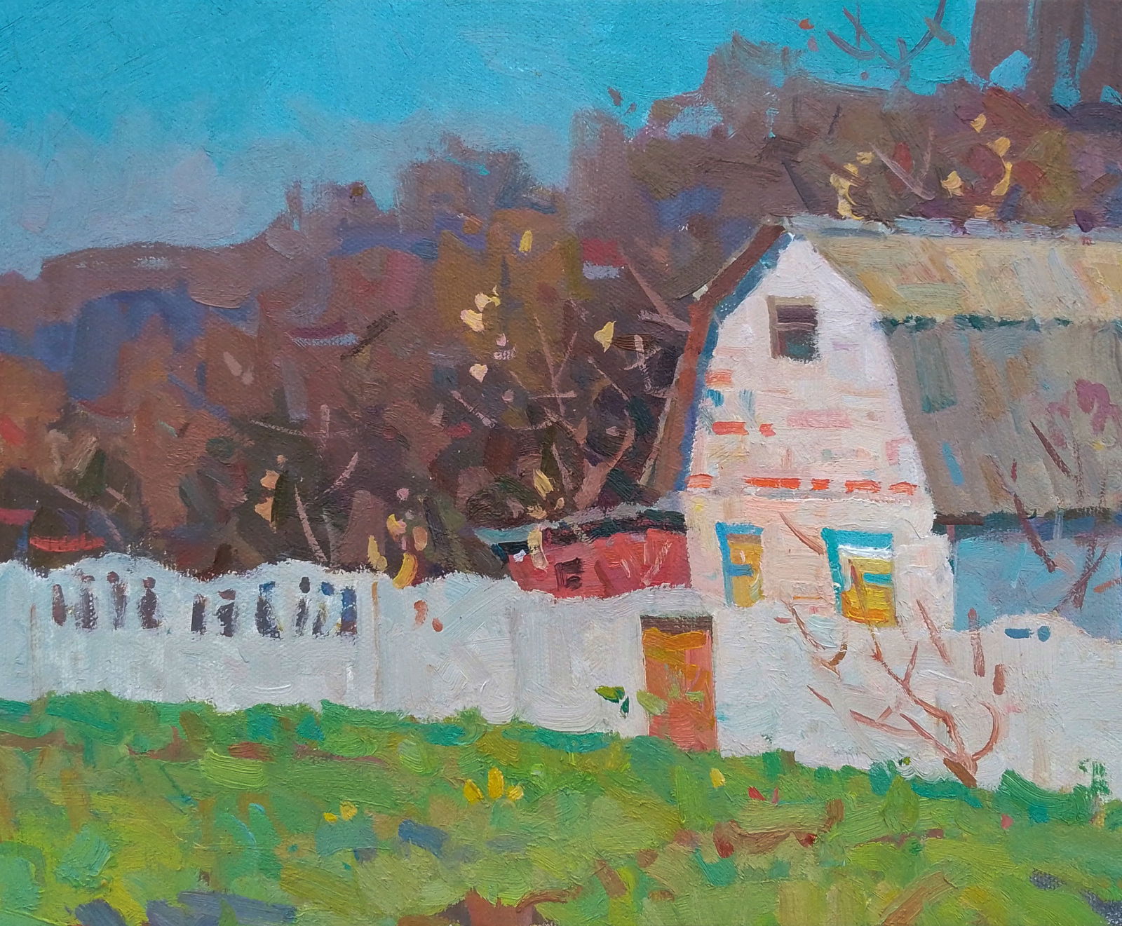 Oil painting Spring courtyard Igor Tuzhikov: Title: Oil painting Spring courtyard Igor Tuzhikov Description: 38TUZHIK Painter: Igor Tuzhikov Size: 25x30 cm/9.84x11.81 inches Components: oil, cardboard Original painting CONDITION: excellent ARTIS