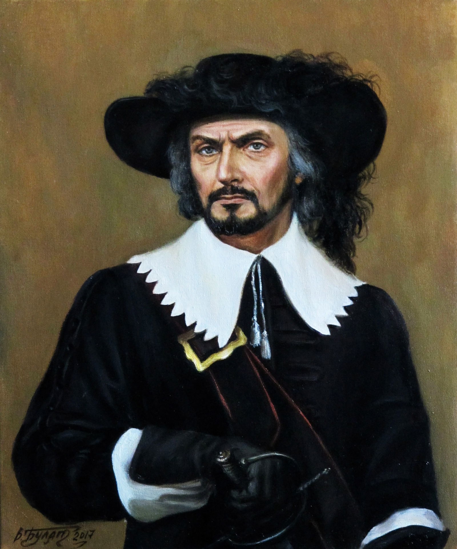 Oil painting Rochefort Valeriy Bulat: Title: Oil painting Rochefort Valeriy Bulat Description: 23BUL Painter: Valeriy Bulat Size: 30x25 cm/11.81x9.84 inches Components: oil, canvas Original painting - Based on A. Dumas's "The Three Musket