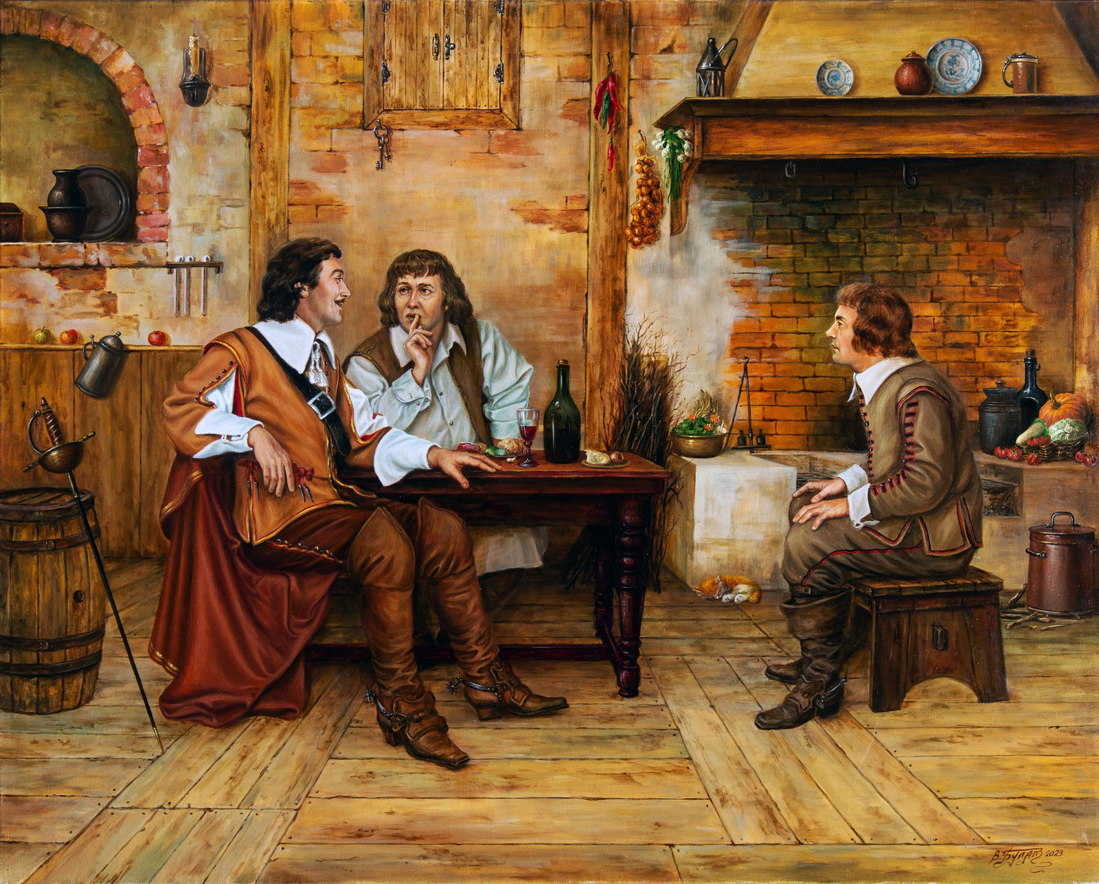 Oil painting The Secret of Porthos Valeriy Bulat: Title: Oil painting The Secret of Porthos Valeriy Bulat Description: 25BUL Painter: Valeriy Bulat Size: 80x100 cm/31.49x39.37 inches Components: oil, canvas Original painting - Based on A. Dumas's