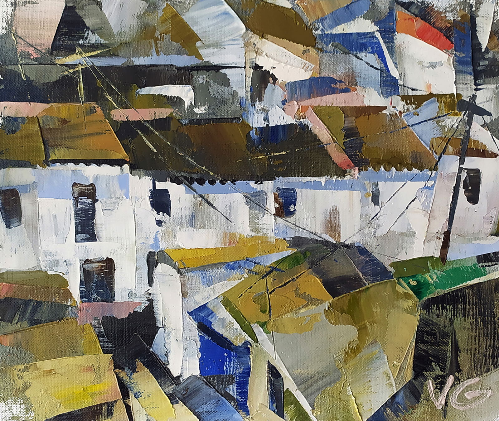 Oil painting Mirror street of the city Volodymyr Gluhomanyuk: Title: Oil painting Mirror street of the city Volodymyr Gluhomanyuk Description: 6GLUX Painter: Volodymyr Gluhomanyuk Size: 25x30 cm/9.84x11.81 inches Components: oil, canvas Original painting - serie