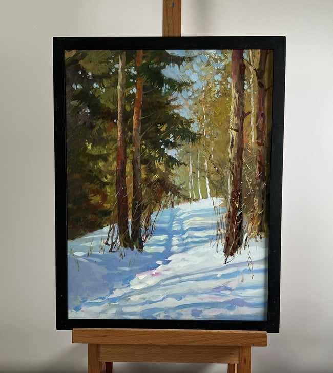 Oil painting Winter patterns of nature Yuriy Suprunchuk: Title: Oil painting Winter patterns of nature Yuriy SuprunchukDescription: NoAAA4248The painting "Winter Patterns of Nature" captures the quiet majesty of a snow-covered forest bathed in soft sunlight