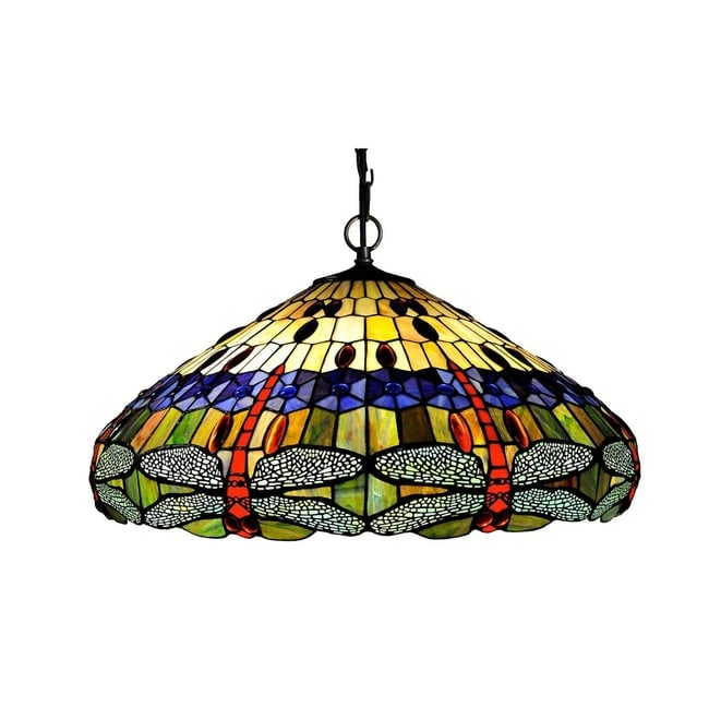 24 " Stained Glass Dragonfly Pendant Swag Ceiling Light: DescriptionTitle:24 " Stained Glass Dragonfly Pendant Swag Ceiling LightDescription:24" WideWonderful reproduction 24" stained glass shade hanging lamp. Can be converted to a swag lamp with a swag kit