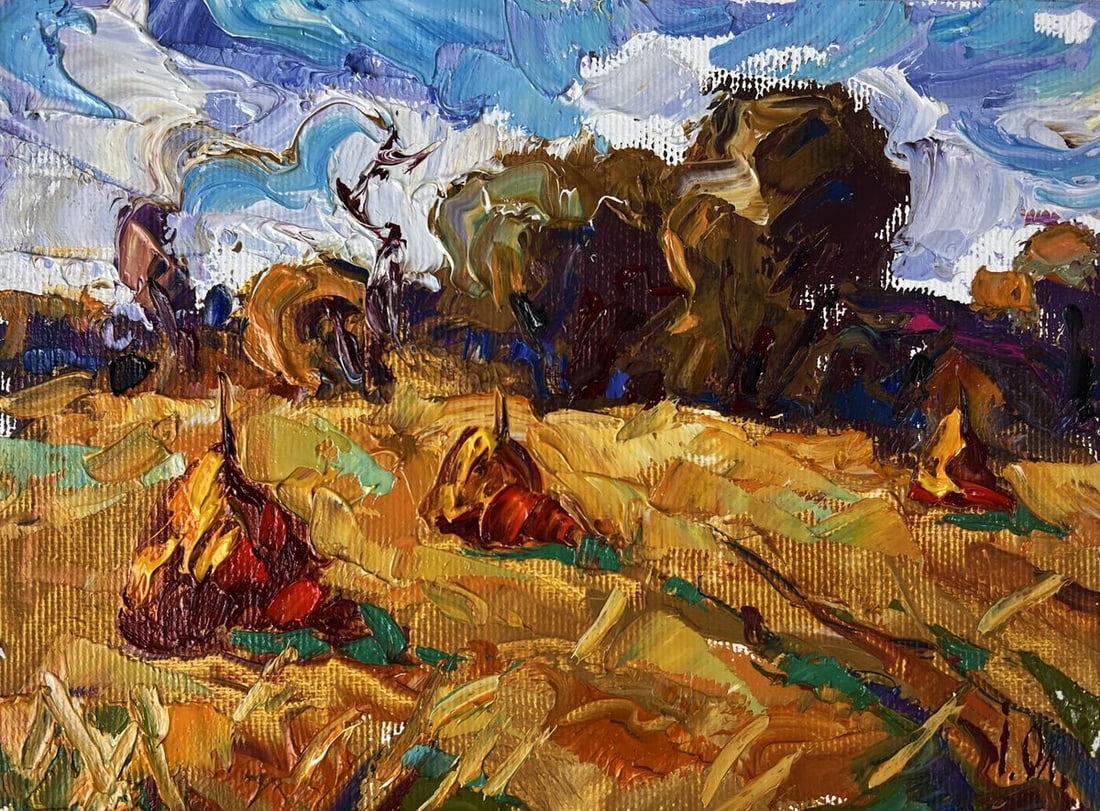 Oil painting Autumn haystacks in a field Oleksiy Ivanyuk - 3