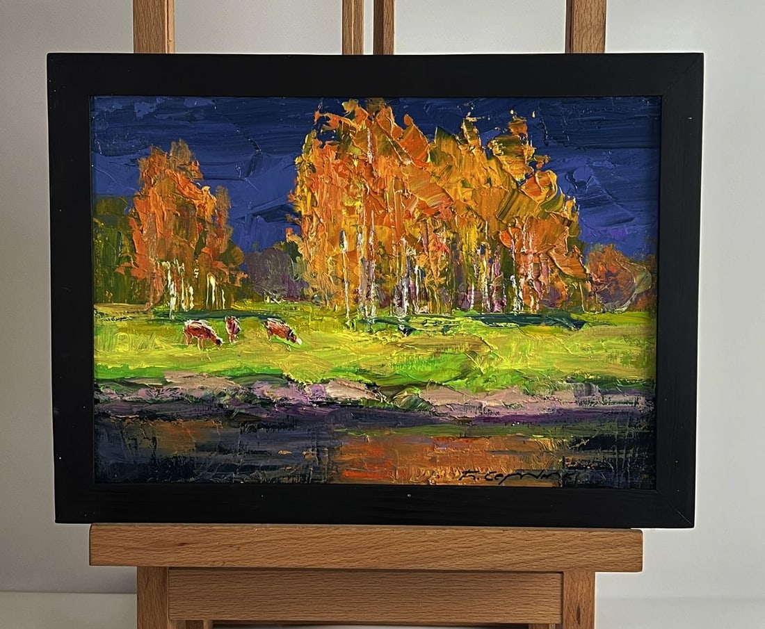 Oil painting Autumn on the shore river Boris Serdyuk: Title: Oil painting Autumn on the shore river Boris Serdyuk Description: No.AAA6040 *** ABOUT THIS PAINTING *** * TITLE: "Autumn on the shore river" * ARTISTS: Serdyuk Boris Petrovich * SIZE: 21x30 cm