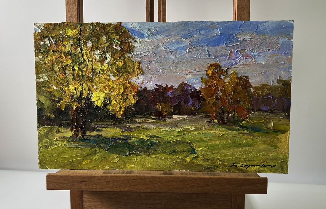 Oil painting Vibrant autumn nature Boris Serdyuk: Title: Oil painting Vibrant autumn nature Boris Serdyuk Description: No.AAA5727The Oil painting Cardboard titled "Vibrant autumn nature" captures the viewer immediately with its bold colors and expres