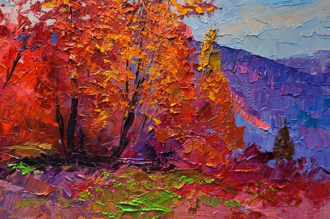 Oil painting Autumn is crimson Boris Serdyuk: Title: Oil painting Autumn is crimson Boris Serdyuk Description: No.SERB 1171The oil painting on canvas titled "Autumn is Crimson" is a vivid and passionate portrayal of nature ablaze with the fiery h