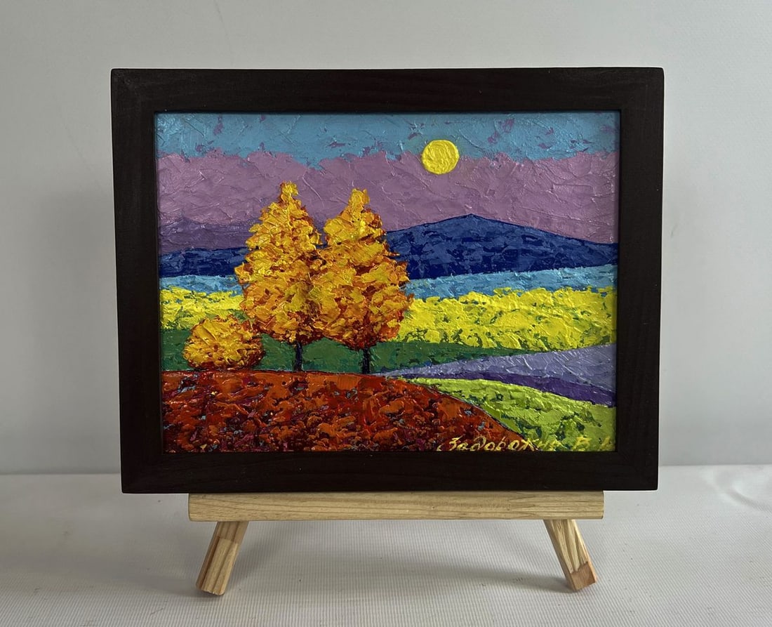 Oil painting Walking through autumn meadows V. Zadorozhnya: Title: Oil painting Walking through autumn meadows V. Zadorozhnya Description: No.AAA4595The painting "Walking Through Autumn Meadows" beautifully captures the serene and poetic essence of an autumn