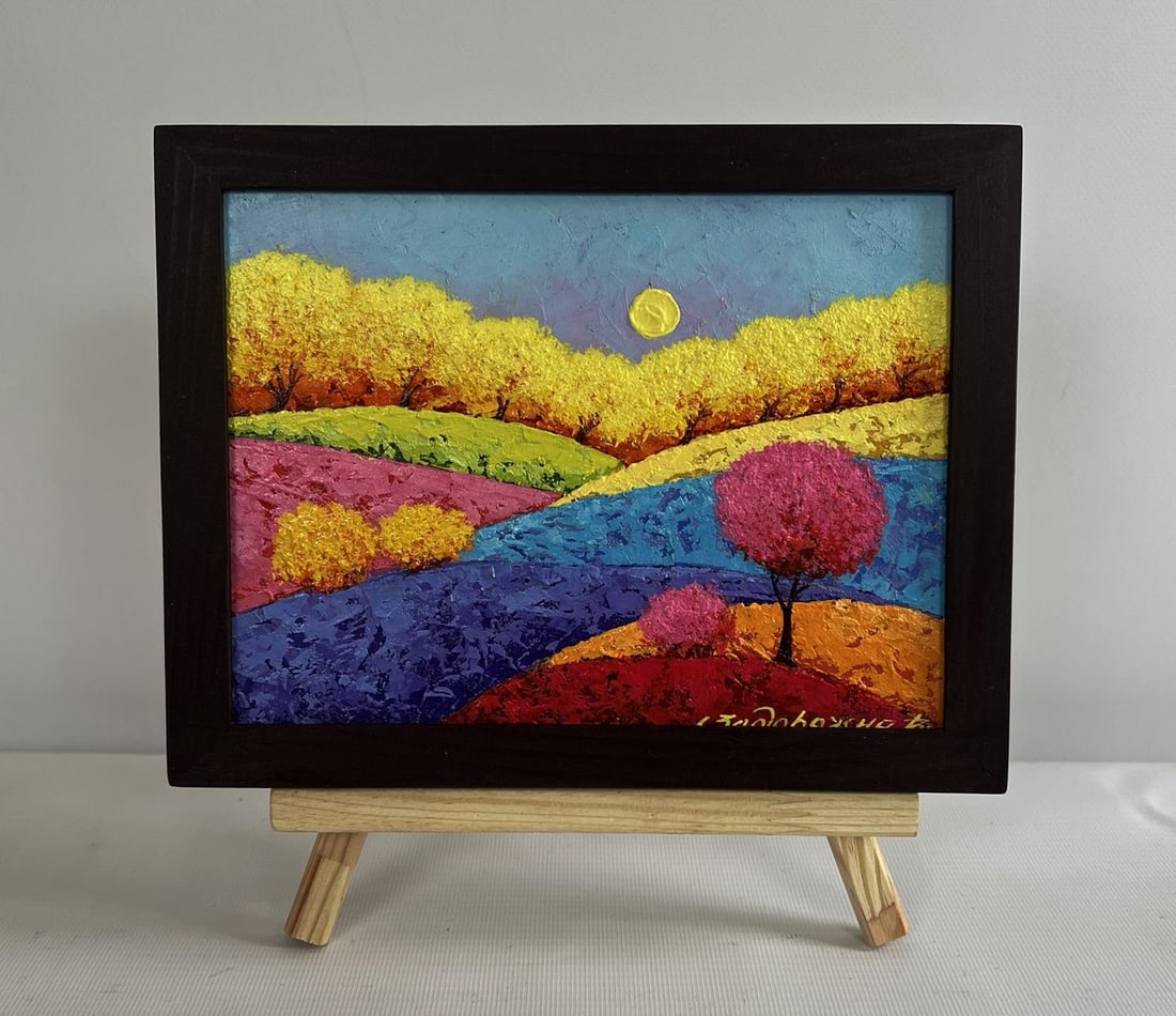 Oil painting Autumn forest in the light of fading day V. Zadorozhnya: Title: Oil painting Autumn forest in the light of fading day V. Zadorozhnya Description: No.AAA4596The painting "Autumn Forest in the Light of Fading Day" captures the mesmerizing beauty of an autumn