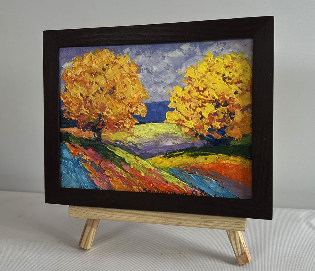 Oil painting Two big trees in a field V. Zadorozhnya - 2