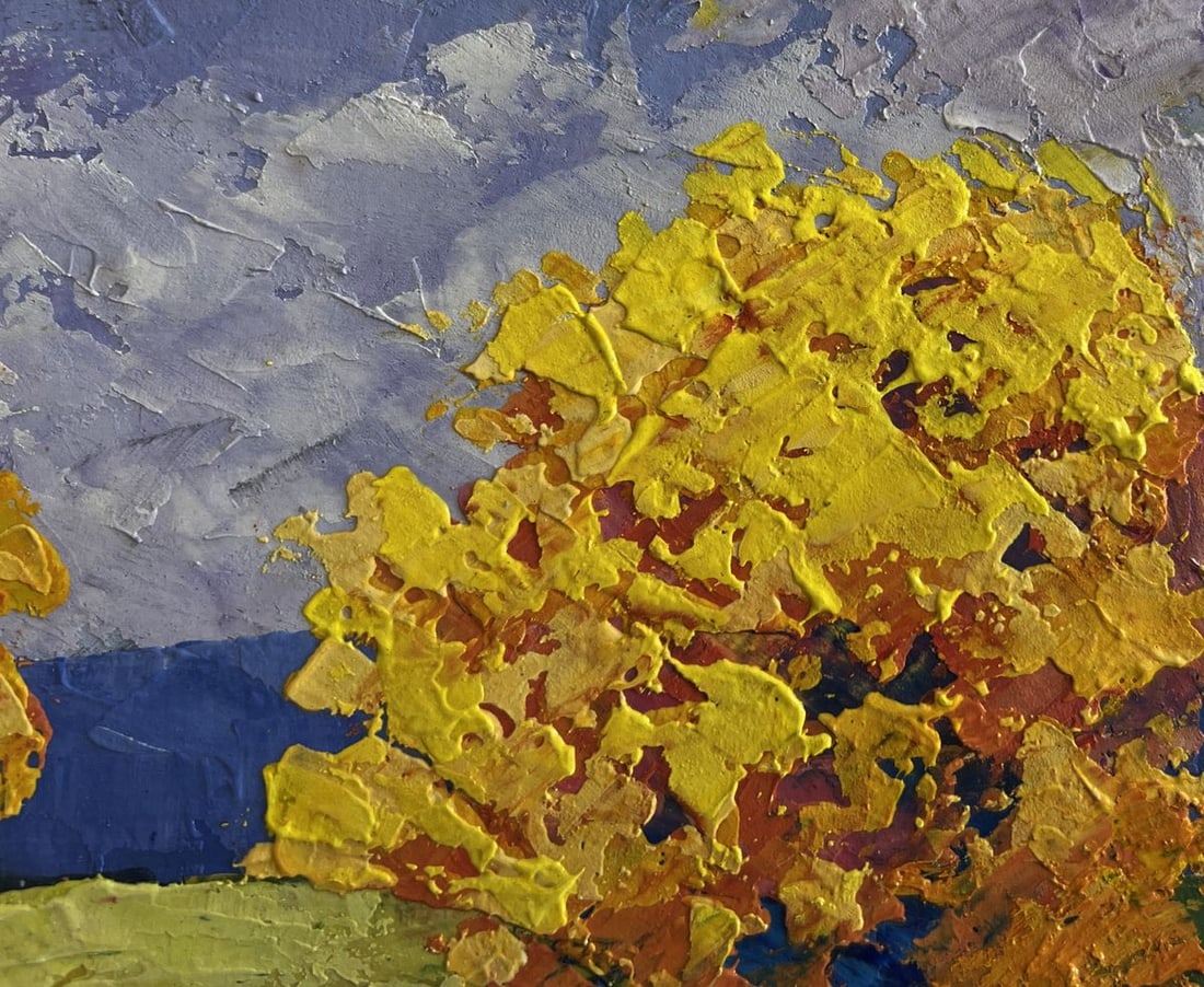 Oil painting Two big trees in a field V. Zadorozhnya - 4