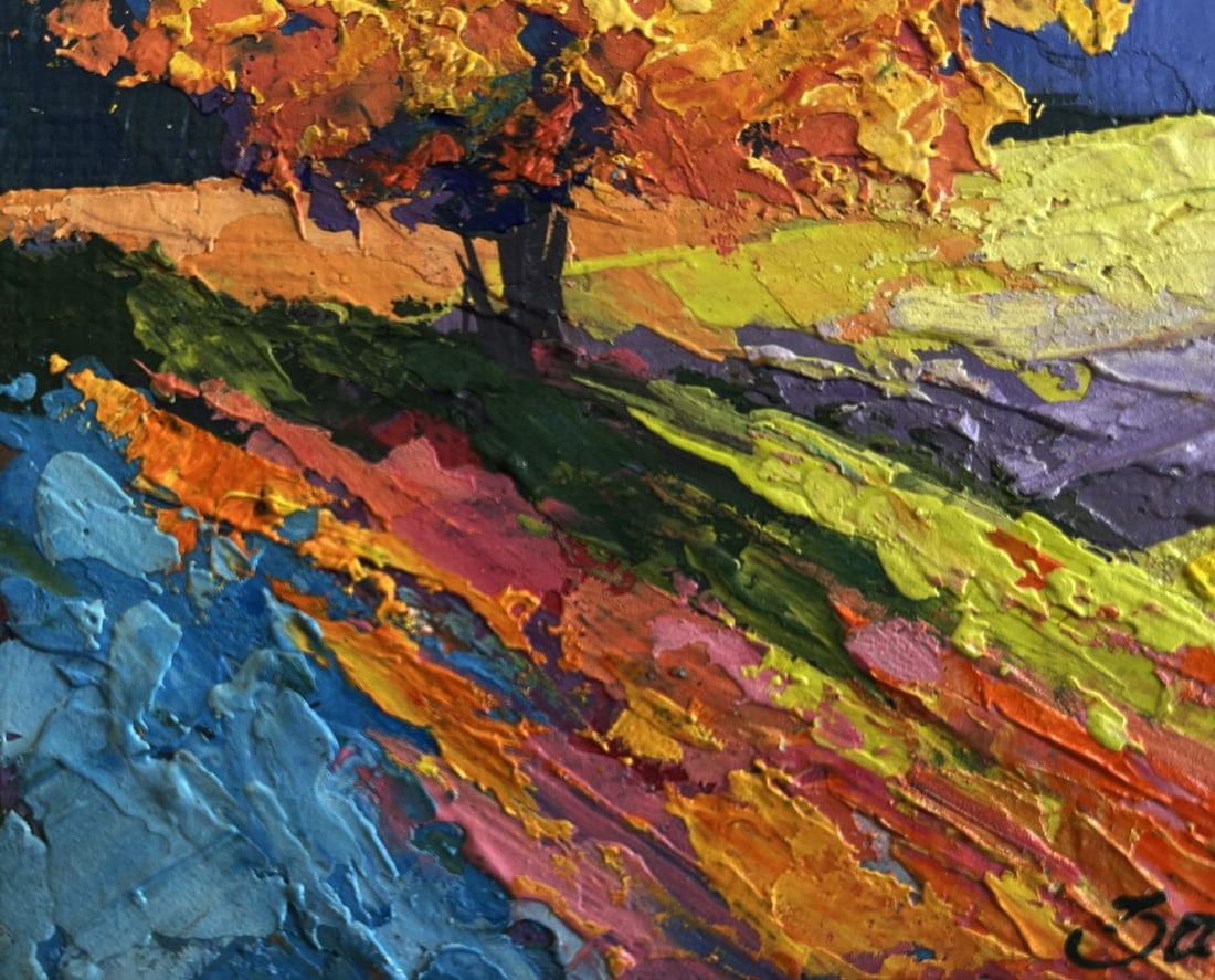 Oil painting Two big trees in a field V. Zadorozhnya - 6