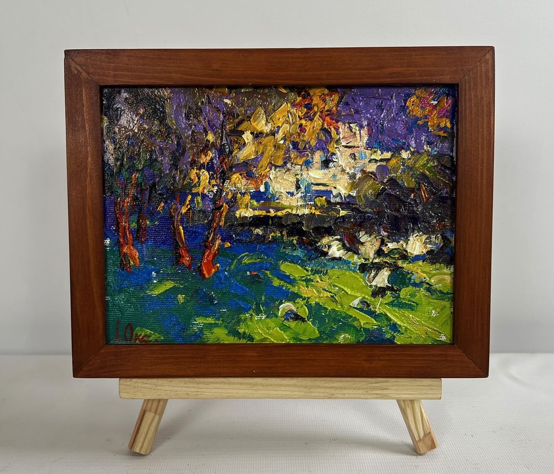 Oil painting City autumn park Oksana Kalenyuk: Title: Oil painting City autumn park Oksana Kalenyuk Description: No.AAA4685The oil painting on canvas titled "City Autumn Park" is a vivid and expressive portrayal of a serene urban green space durin