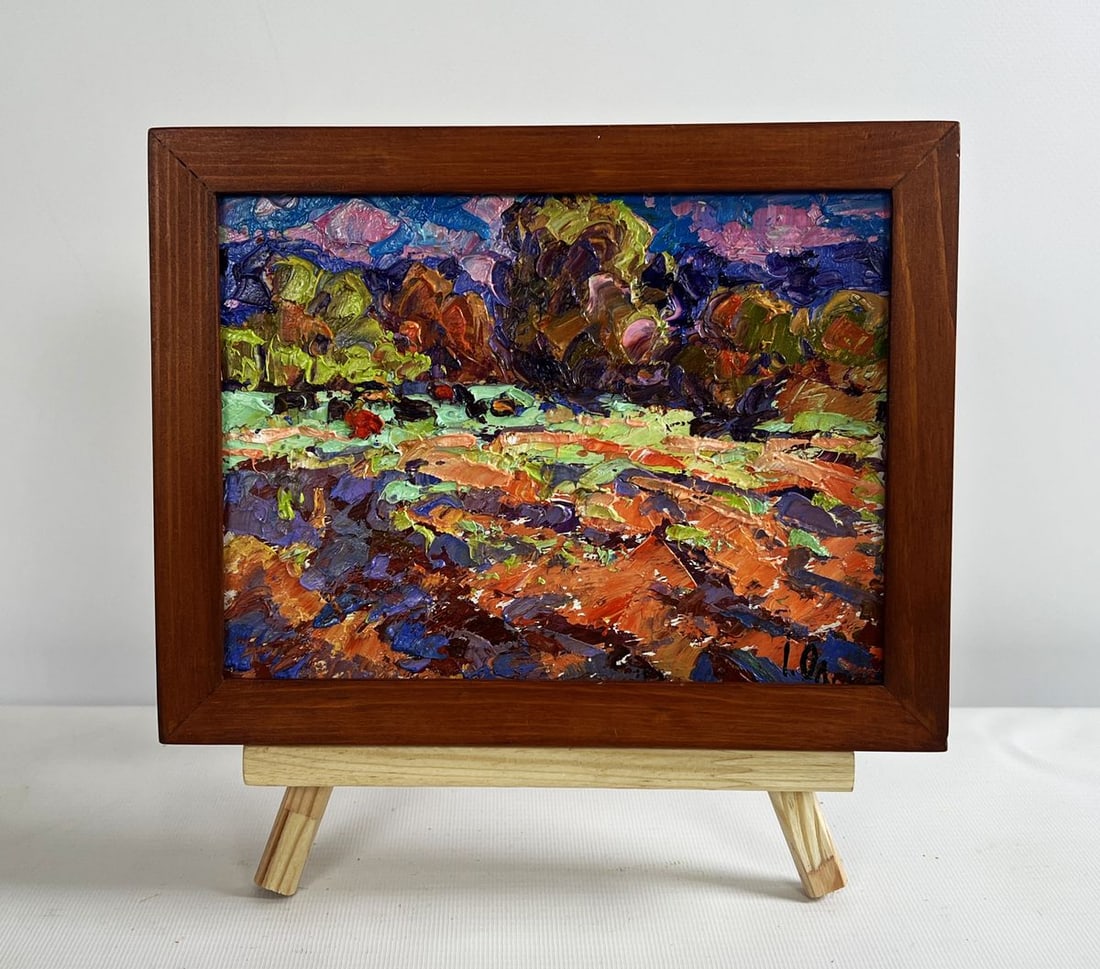 Oil painting Autumn evening meadows Alex Kalenyuk: Title: Oil painting Autumn evening meadows Alex Kalenyuk Description: No.AAA4704The oil painting on cardboard titled "Autumn Evening Meadows" beautifully captures the rich, vibrant hues of the country