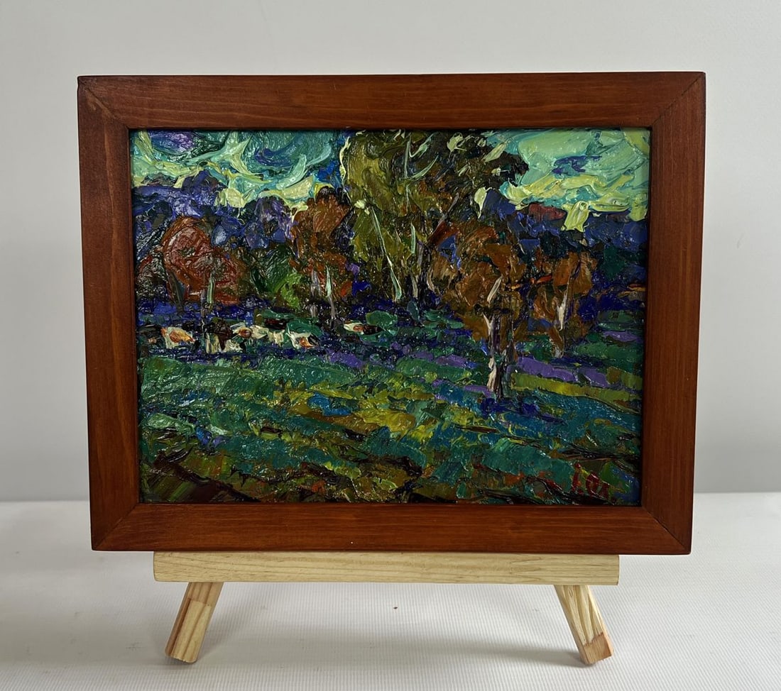 Oil painting Evening autumn wind Alex Kalenyuk: Title: Oil painting Evening autumn wind Alex Kalenyuk Description: No.AAA4728The oil painting on cardboard titled "Evening Autumn Wind" captures the tranquil essence of an autumn evening, where nature
