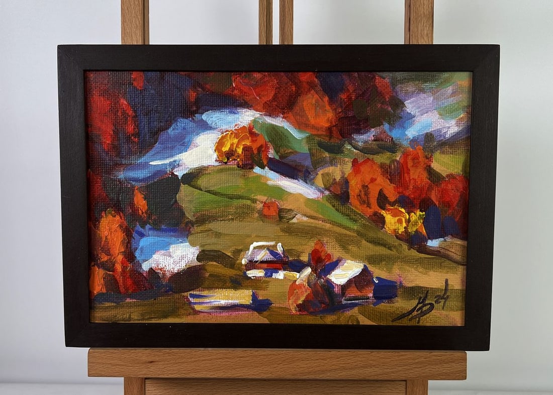 Acrylic painting Autumn colours in the village Mykhailo Patskan (1 of 10)