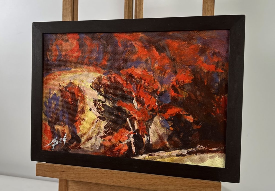 Acrylic painting In the red autumn forest Mykhailo Patskan - 2