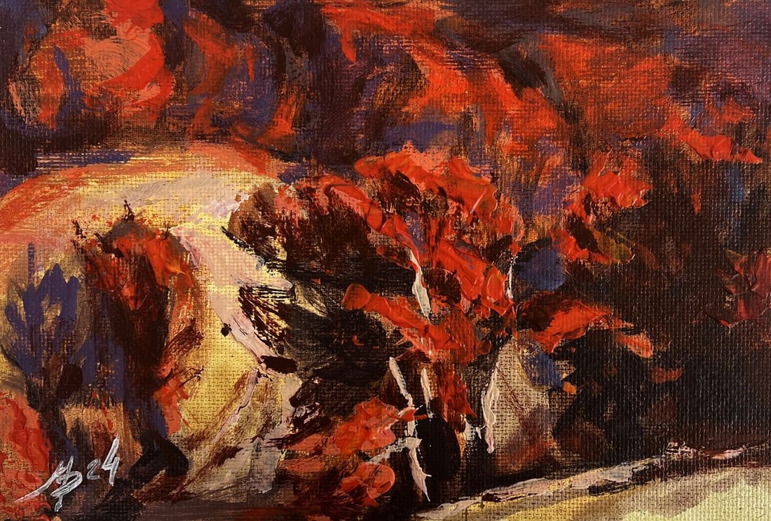 Acrylic painting In the red autumn forest Mykhailo Patskan - 3