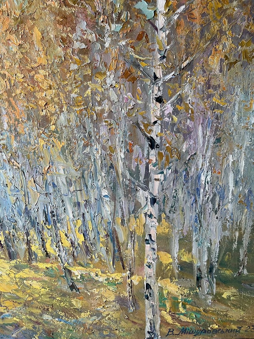 Oil painting Autumn birch grove V. Mishurovsky - 5