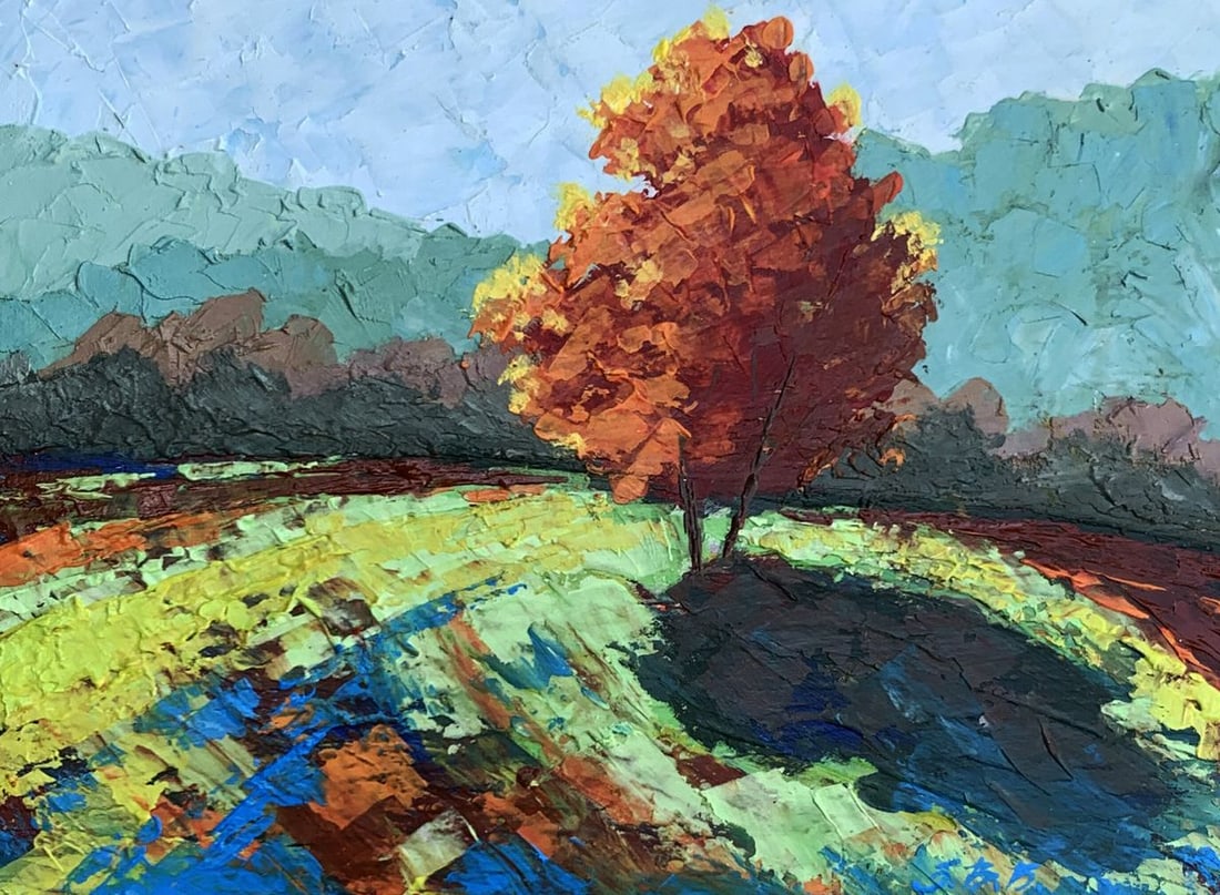 Oil painting Autumn tree V. Zadorozhnya: Title: Oil painting Autumn tree V. Zadorozhnya Description: No.AAA3333"Autumn Tree" is a captivating oil painting that beautifully encapsulates the essence of fall through its vibrant use of color and