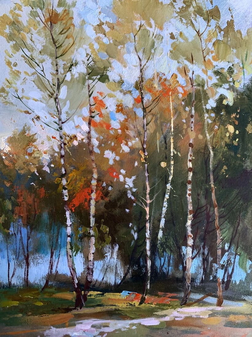 Oil painting Birch autumn forest Yuriy Suprunchuk (1 of 12)