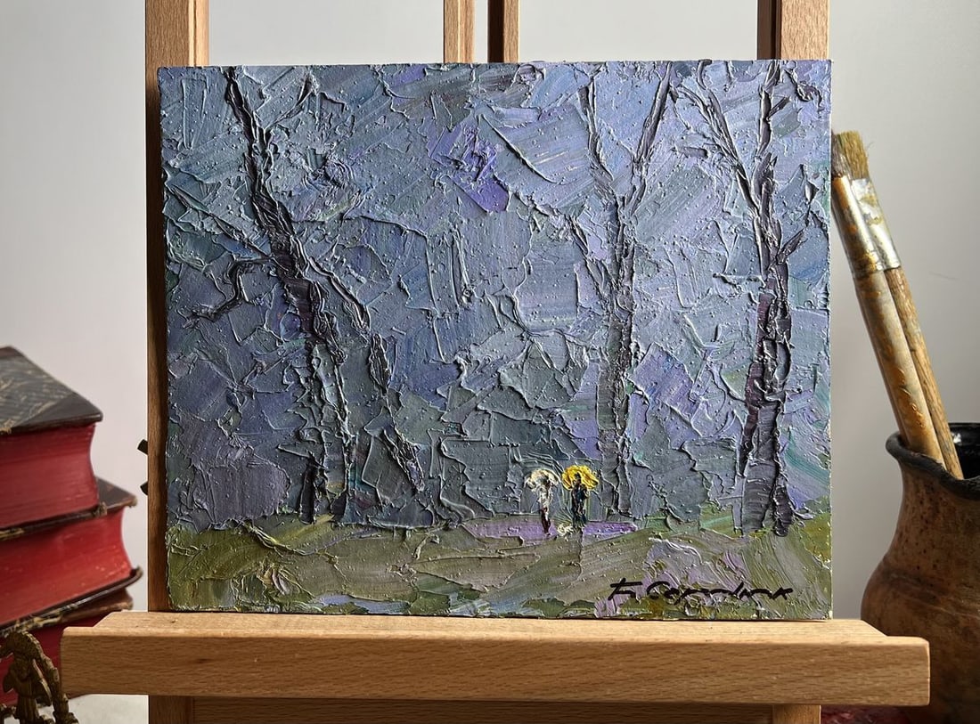 Oil painting Rainy morning Boris Serdyuk: Title: Oil painting Rainy morning Boris Serdyuk Description: No.AAA3711The painting "Rainy Morning" captures the essence of a cold, damp dawn, where the world is shrouded in mist and rain. The artist