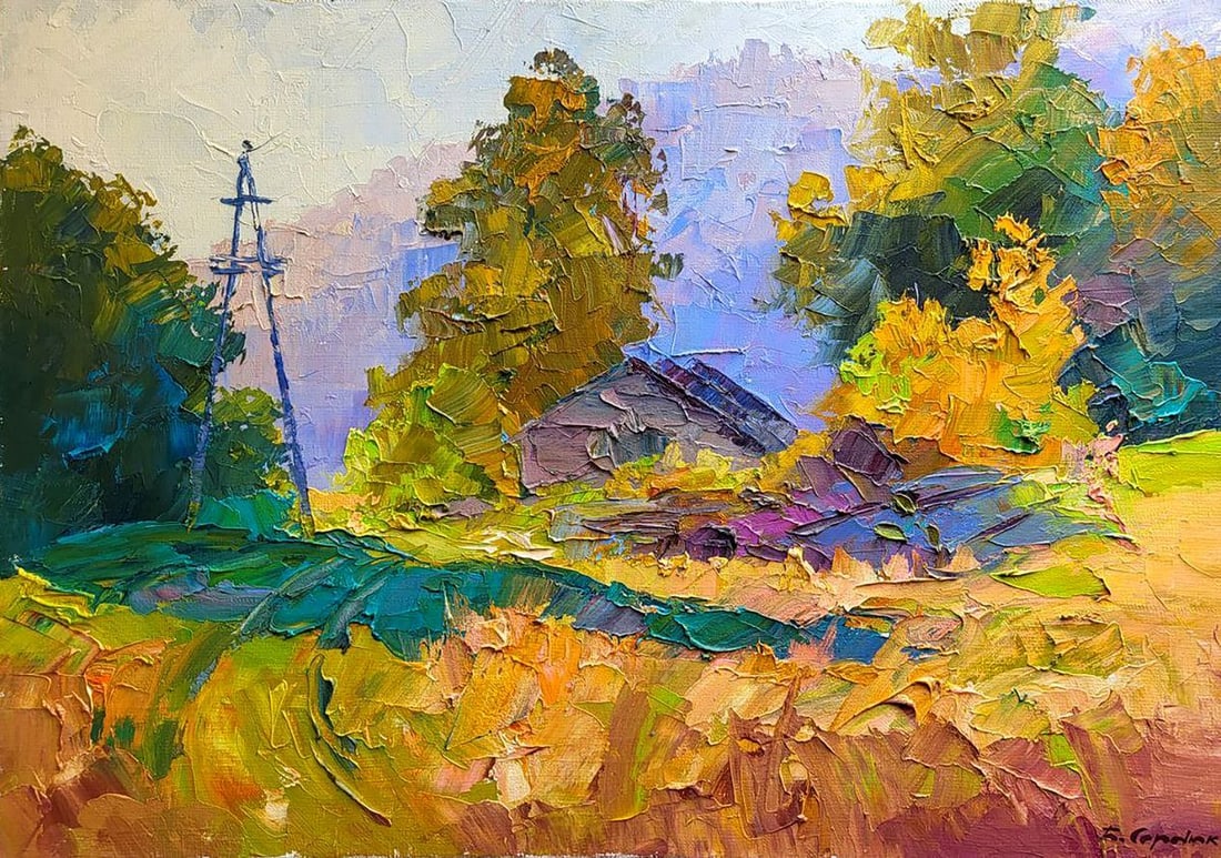 Oil painting Golden morning Serdyuk Boris Petrovich: Title: Oil painting Golden morning Serdyuk Boris Petrovich Description: No.SERB 1020The oil painting "Golden Morning" is a vibrant, textural portrayal of an early autumn morning. Utilizing the impasto