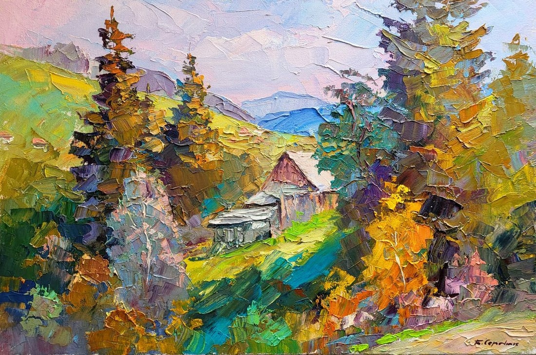 Oil painting Autumn mood Serdyuk Boris Petrovich: Title: Oil painting Autumn mood Serdyuk Boris Petrovich Description: No.SERB 1022The oil painting "Autumn Mood" is a rich, textural composition that captures the essence of autumn with a palpable sens