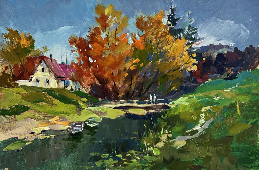 Oil painting A village river with boats Yuriy Suprunchuk - 3