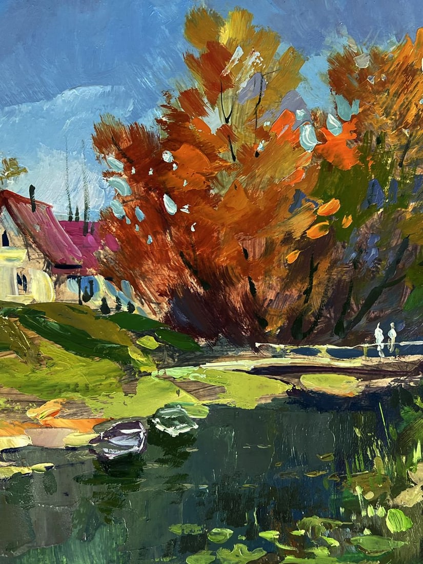 Oil painting A village river with boats Yuriy Suprunchuk - 6