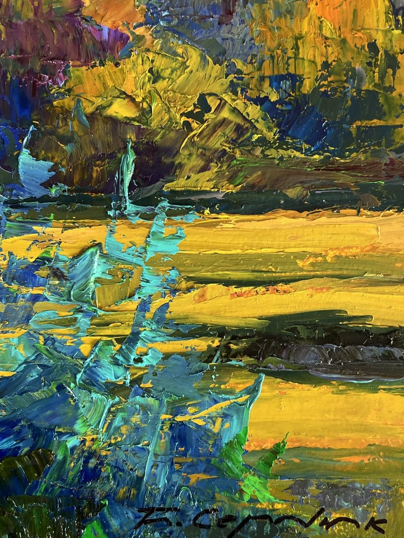 Oil painting Autumn evening river bank Boris Serdyuk - 10