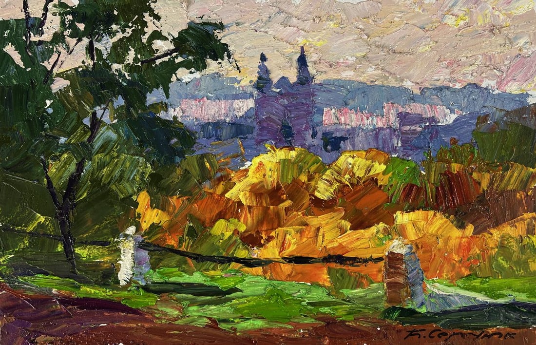 Oil painting The city behind the autumn fog Boris Serdyuk - 3