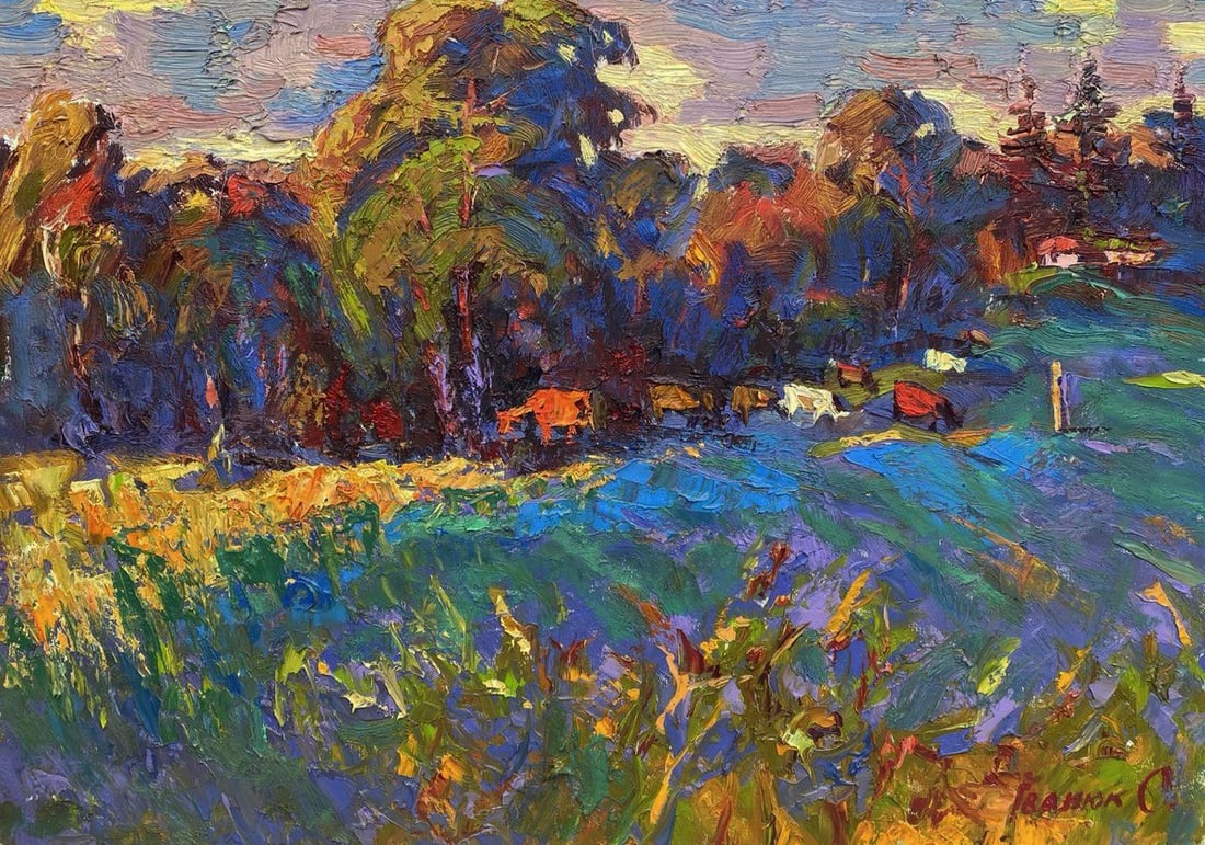 Oil painting Warm evening in the field Oleksiy Ivanyuk: Title: Oil painting Warm evening in the field Oleksiy Ivanyuk Description: No.Kalen 1580The oil painting on Canvas titled "Warm Evening in the Field" bathes the viewer in the gentle glow of a